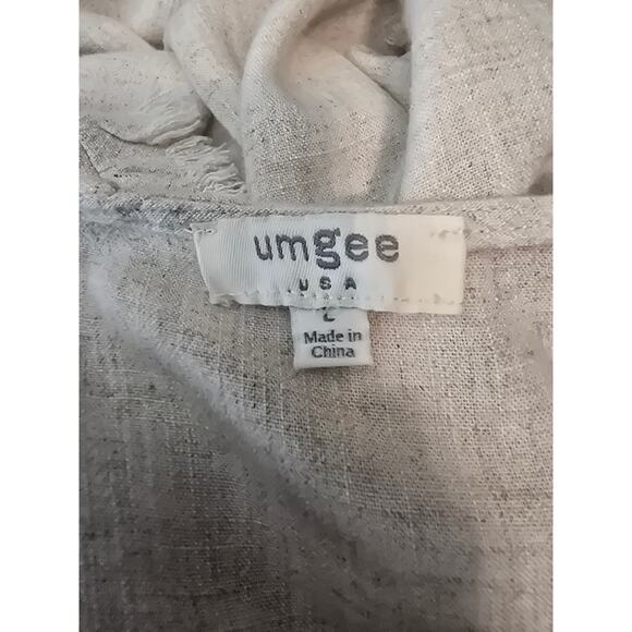 Umgee Beige High Low Fringed Hem Linen Blend Lagenlook Pockets Women's Dress L - Picture 6 of 6